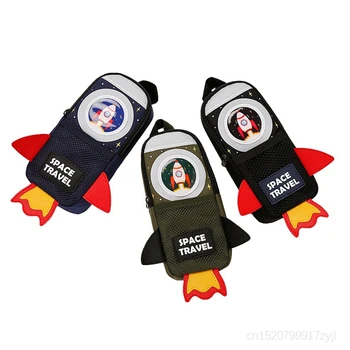 

Cute Cartoon Rocket Nuaghty Boys Girls Unique Shape Double Zipper Students Pencil Case Pencil Bag Stationery Bag with Handle