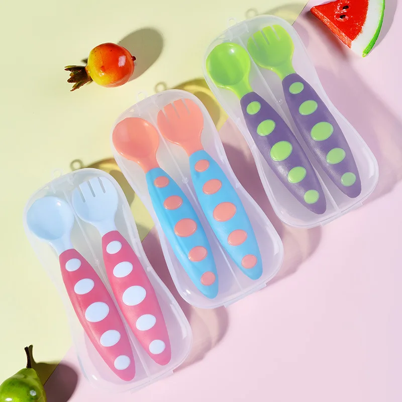 

2Pcs Baby Spoon Fork Set Children Utensil Safety Tableware Infant Solid Feeding Flatware Children Tableware PP