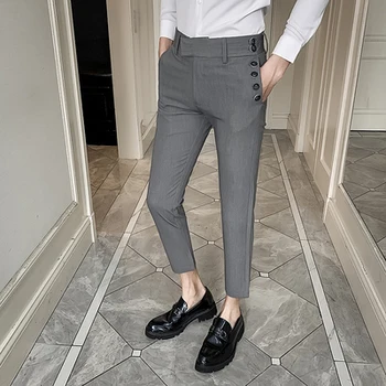 

2020 spring new embroidery men's slim feet pants Korean pocket decoration men's nine-point pants trend suit pants