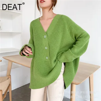 

DEAT 2020 new autumn and winter V-neck full sleeves batwing sleeves buttons pullover loose knits sweater 19F-a151
