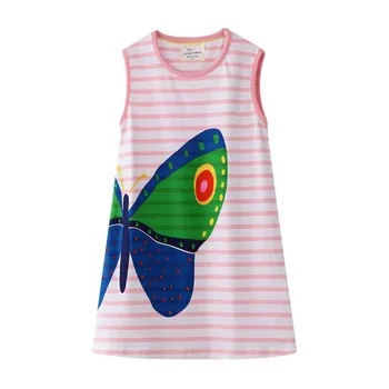 

Jumping meters new striped princess dress sleeveless summer cartoon clothes printed a cute butterfly fashion baby girls clothing