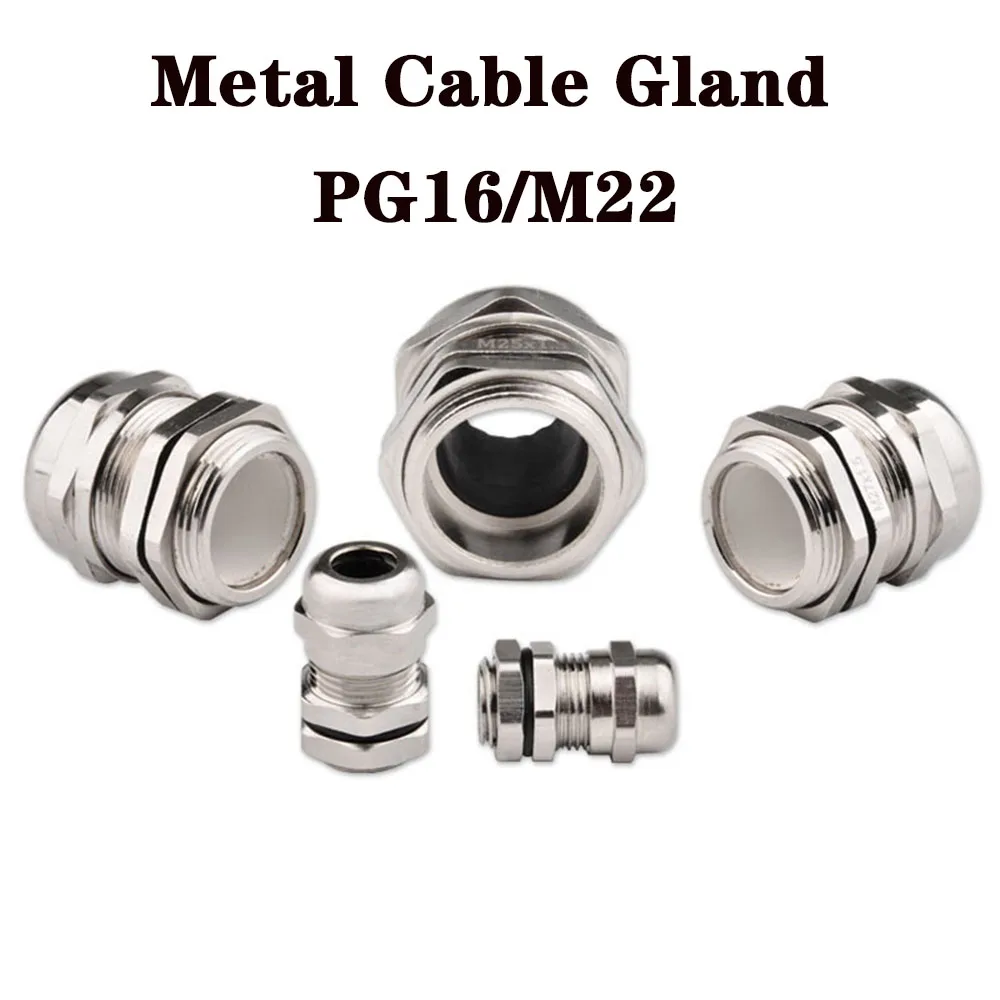 Metal Cable Gland PG16 M22 Waterproof Nickel Brass Metal Wire Connector Wire Glands for 10-14mm IP68 cable Connector