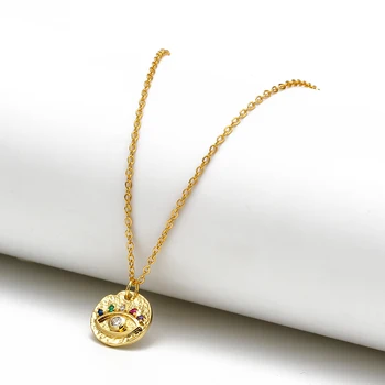 

EVIL EYE Colorful Zircon Necklace Women Gold Silver Color Chain Round Pendant Necklace Jewelry for Woman Ladies Female EY6649