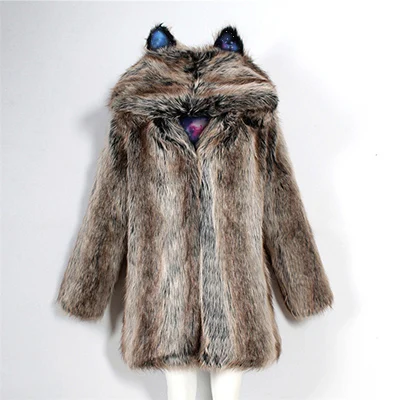 Lanshifei T0729 плотное теплое пальто из искусственного меха, опт, кошачьи уши, искусственный мех, парка, зимняя теплая меховая куртка, производство Китай, искусственный мех, пальто - Цвет: STRIP  sky lining