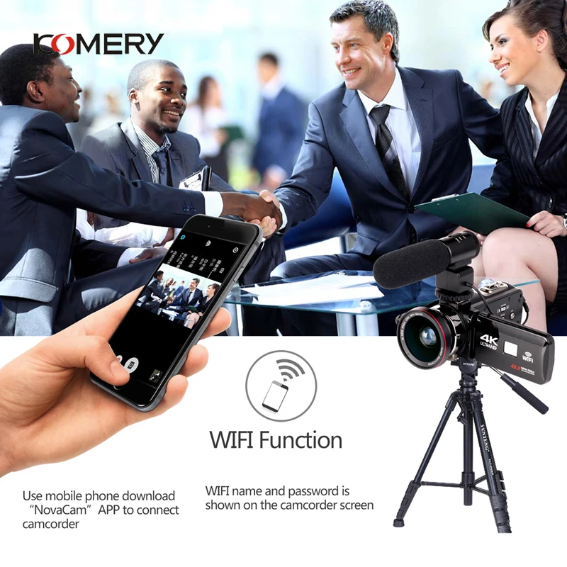 Video Camera with Microphone 4K Camcorder for Live Stream Webcam WiFi Remote Control Night Vision Touch Screen Photography
