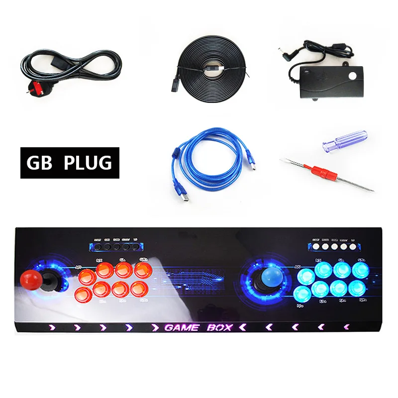 3D Pandora's Box 6 1300, игровая консоль, USB джойстик, светильник, кнопки, 2 игрока, управление для ТВ, ПК, PS3, ретро, аркадная игра, коробка - Цвет: Type 6 UK PLUG