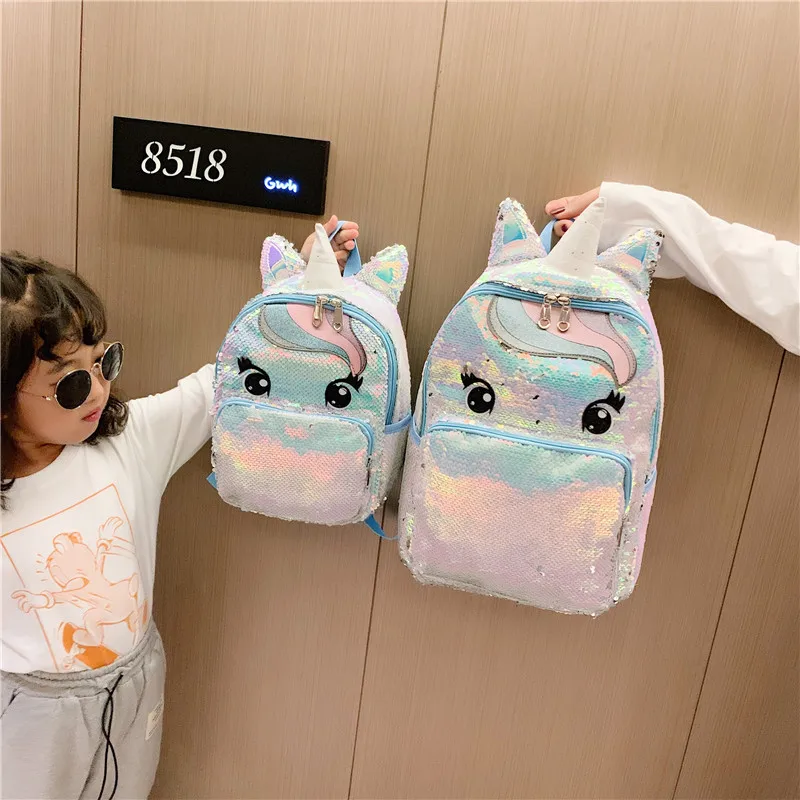 

2019 New Style WOMEN'S Bag Eyes Unicorn Backpack GIRL'S Children Sequin Picture qin zi bao Schoolbag