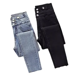2021 novo preto cintura alta lápis jeans para as mulheres mais tamanho primavera azul borla calças de brim sexy meninas calças de brim estiramento
