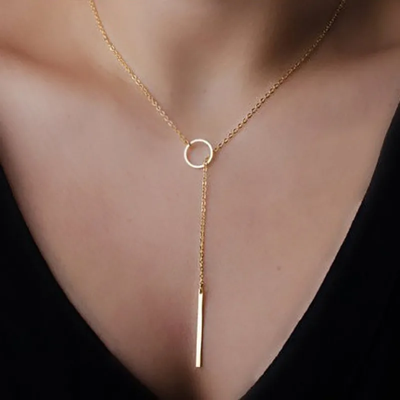 

Elegant Fashion Goddess Style Bikini Metal Clavicle Chain Simple gold color circle short necklace Party Pendant