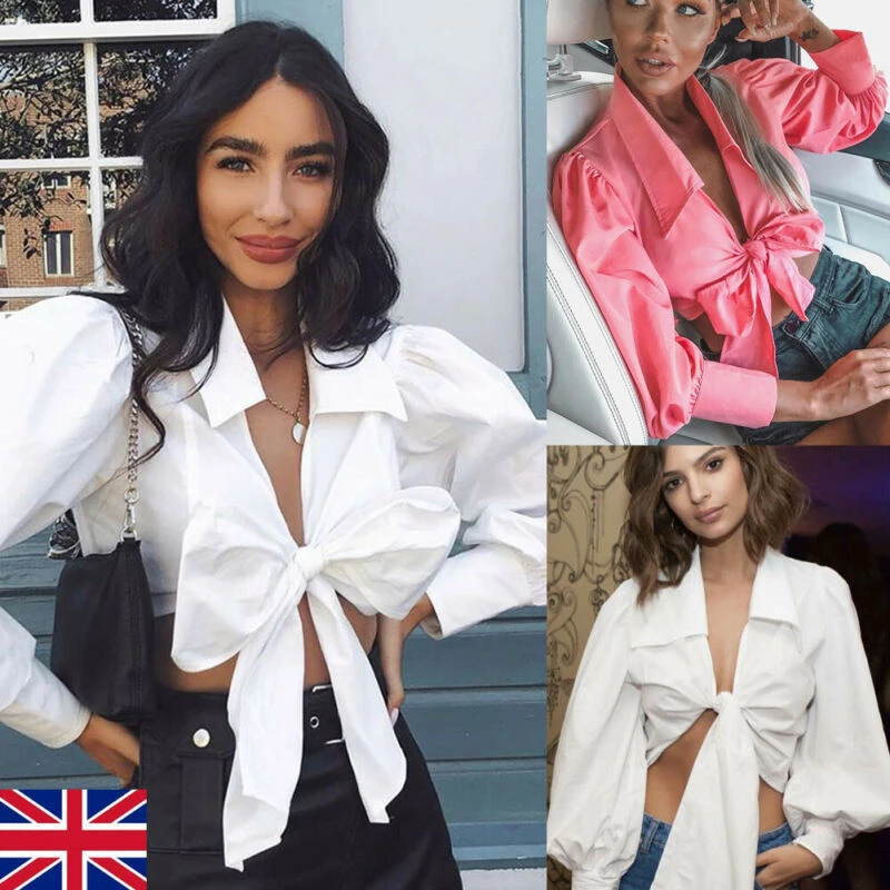 قمصان نسائية قصيرة ، قمصان غير رسمية بأكمام منتفخة ، قمصان ضيقة