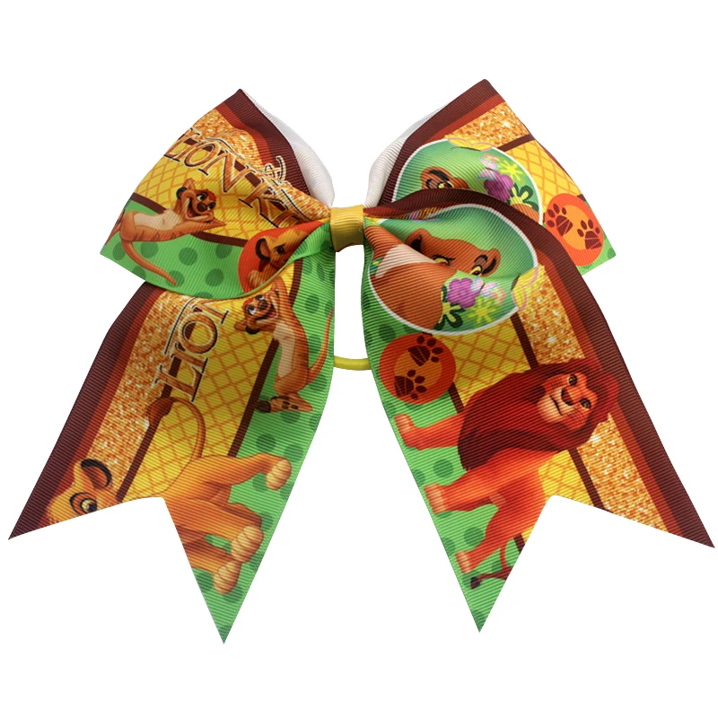 

new 7 inch printing cartoon The lion king Cheer Bows Elastic Hair Bands Grosgrain Ponytail Hair Bows For Girls Hair Accessories