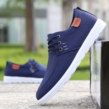 

YeddaMavis Blue Men Casual Shoes Men Canvas Shoes Men Shoes New Breathable Mens Shoes Lace Up Shoes Male Sneakers Driving Shoes