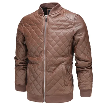 

Plaid Men Faux Leather Jacket Pattern Mens Jackets and Coats Stand Motorcycle Overcoat