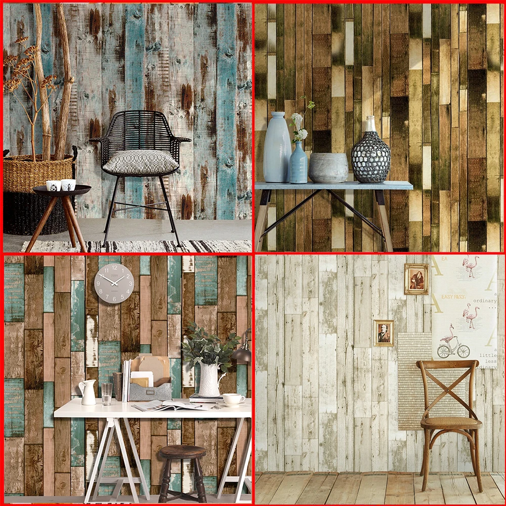 

yazi PVC Self-adhesive Peel and Stick Wall Paper Wooden Wallpaper Roll Floor Cabinet Renovation Wall Paper for Home Decor