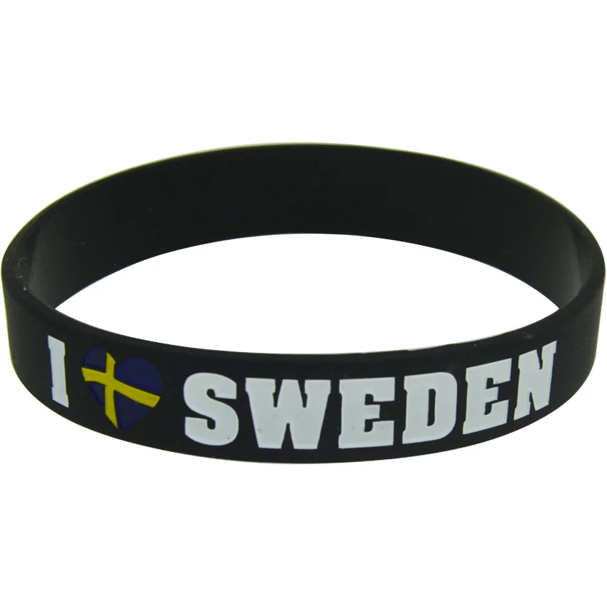50 шт./лот, силиконовый браслет I Love Sweden, Подарочный браслет, 3 цвета