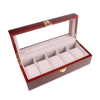 

5 Slots Display Watch Boxes Wood Watch Storage Boxes Case With Lock New Wooden Watch Gift Jewelry Box