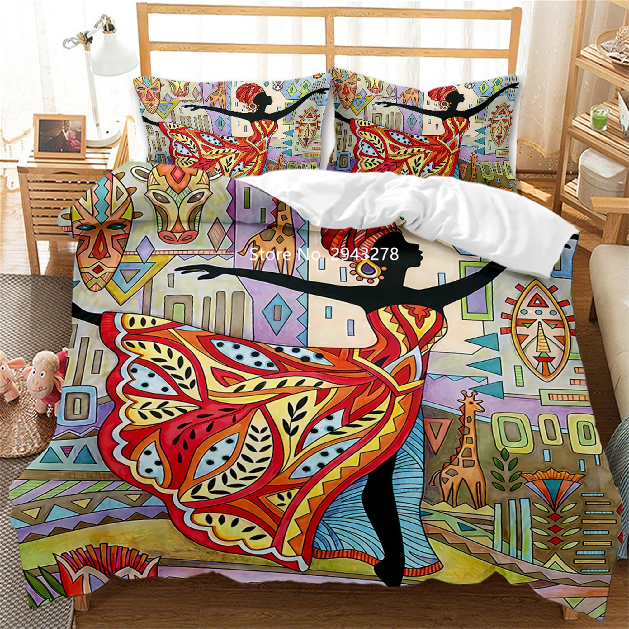 Home Textile 3D Digital Printed Bedding Set African Black Exotic Girl Wind Down Duvet Cover Pillowcase Bedroom Decoration king size bed sheets