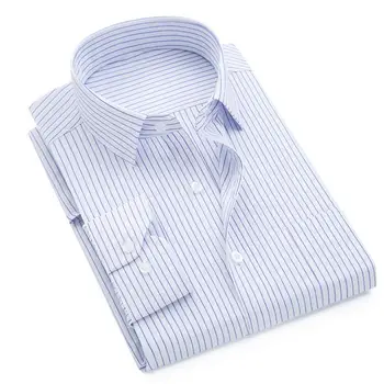 

Men Solid Color Long Sleeve Vertical Stripes Print Plus Size Button Down Shirt