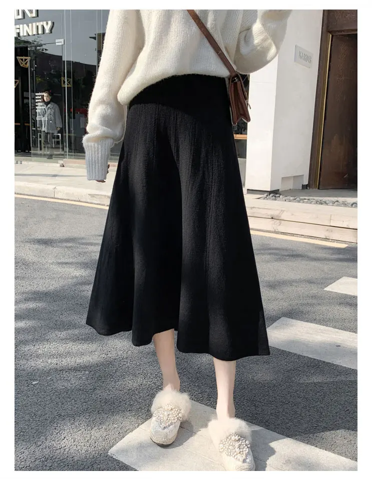 pleated midi skirt Autumn/Winter Skirts Women Casual High Waist Solid A-Line Skirts Women Elegant Midi Skirt Femme Warm Knitted Skirt Streetwear pencil skirt