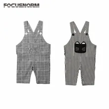 Детский комбинезон с изображением кошки из мультфильма для маленьких мальчиков и девочек, клетчатые полосатые брюки на подтяжках, джемперы, комбинезоны для малышей, одежда для подвижных игр