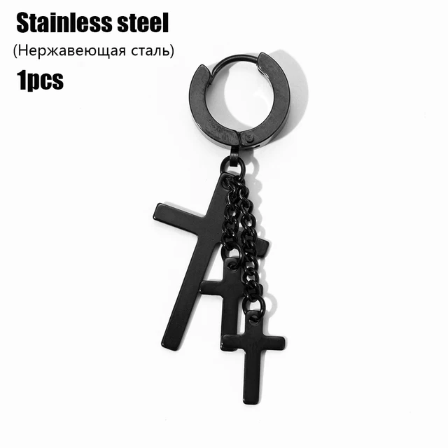 Fashion Men's Stainless Steel Cross Pendant Cartilage Drop Dangle Earrings Punk Jewelry for Cool Women Girl Friendship Gifts TD922 1pcs