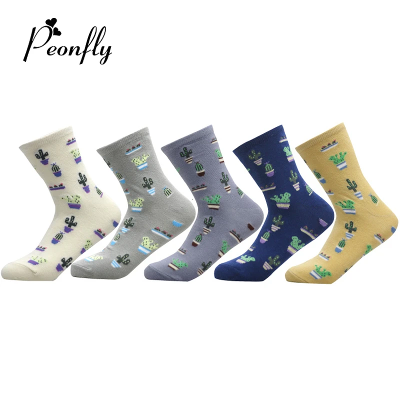 PEONFLY Новинка кактус растение узор женские носки новинка осень зима счастливые носки повседневные Харадзюку Kawaii Skarpetki Femme