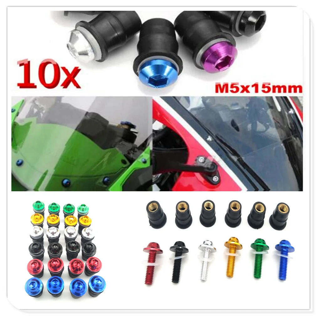 10 piece / set M5 motorcycle accessories windshield nut bolt washer screw motorcycle fairing fastener kit Universal