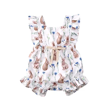 

2020 Spring Summer Cute Newborn Baby Girls Romper Sleeveless Easter Clothes Rabbit Print Playsuit Bunny Jumpsuit Outfits