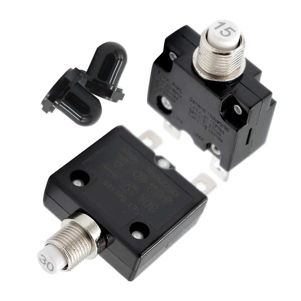 2PCS 15/30 Amp Thermal Circuit Breaker with Quick Connect Terminal and Transparent Waterproof Button Cover