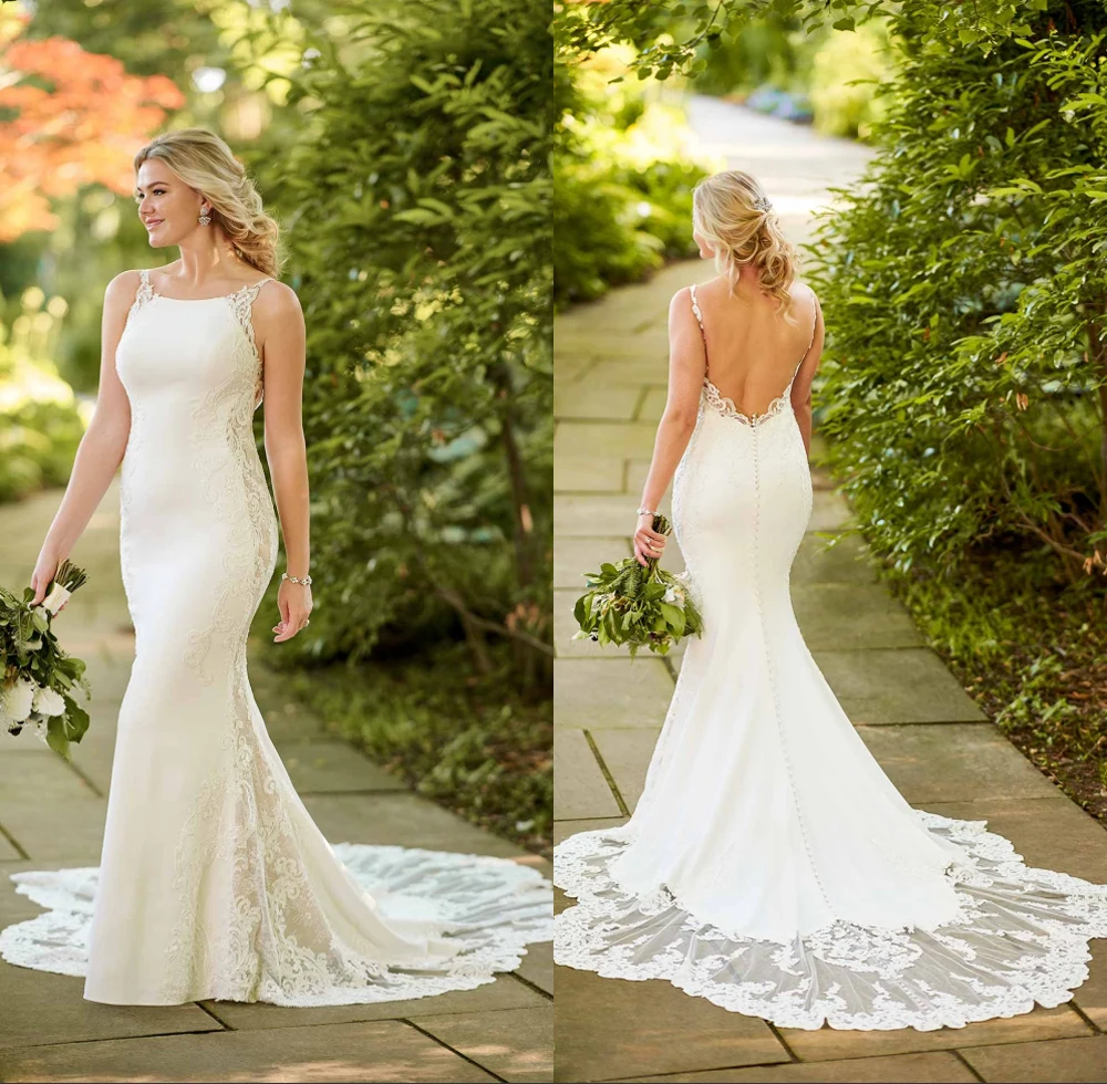 

real photo 2020 new style Boat Neck Luxyry lace Mermaid Bride wedding dress backless Vestido de noiva Bridal Gown Court Train