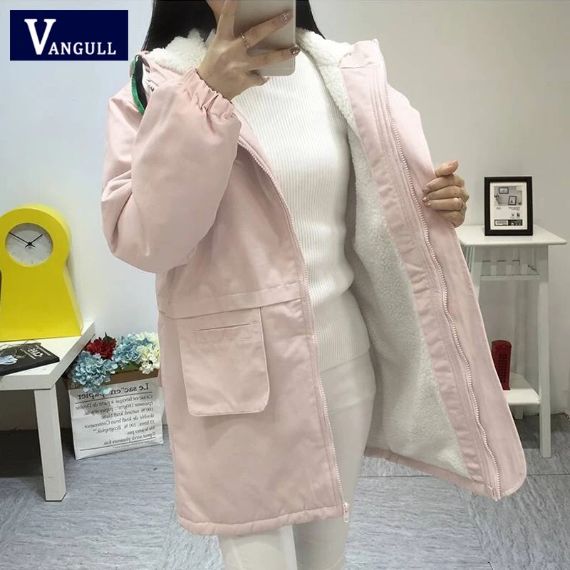 Vangull Women Hooded Jackets Warm Cotton Thicken Coat Autumn Winter New Solid Female Fashion Casual Long Sleeve Zipper Outerwear