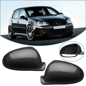 

NEW-2Pcs Carbon Fiber Rearview Mirror Cover Replacement for Golf 5 MK5 2008-2011