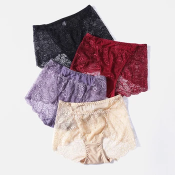

Women Underwear With Pocket Warm Underpants Sets Sexy High Waist Lace Panties Female Pocket Briefs Suit Plus Size Panty 3pcs