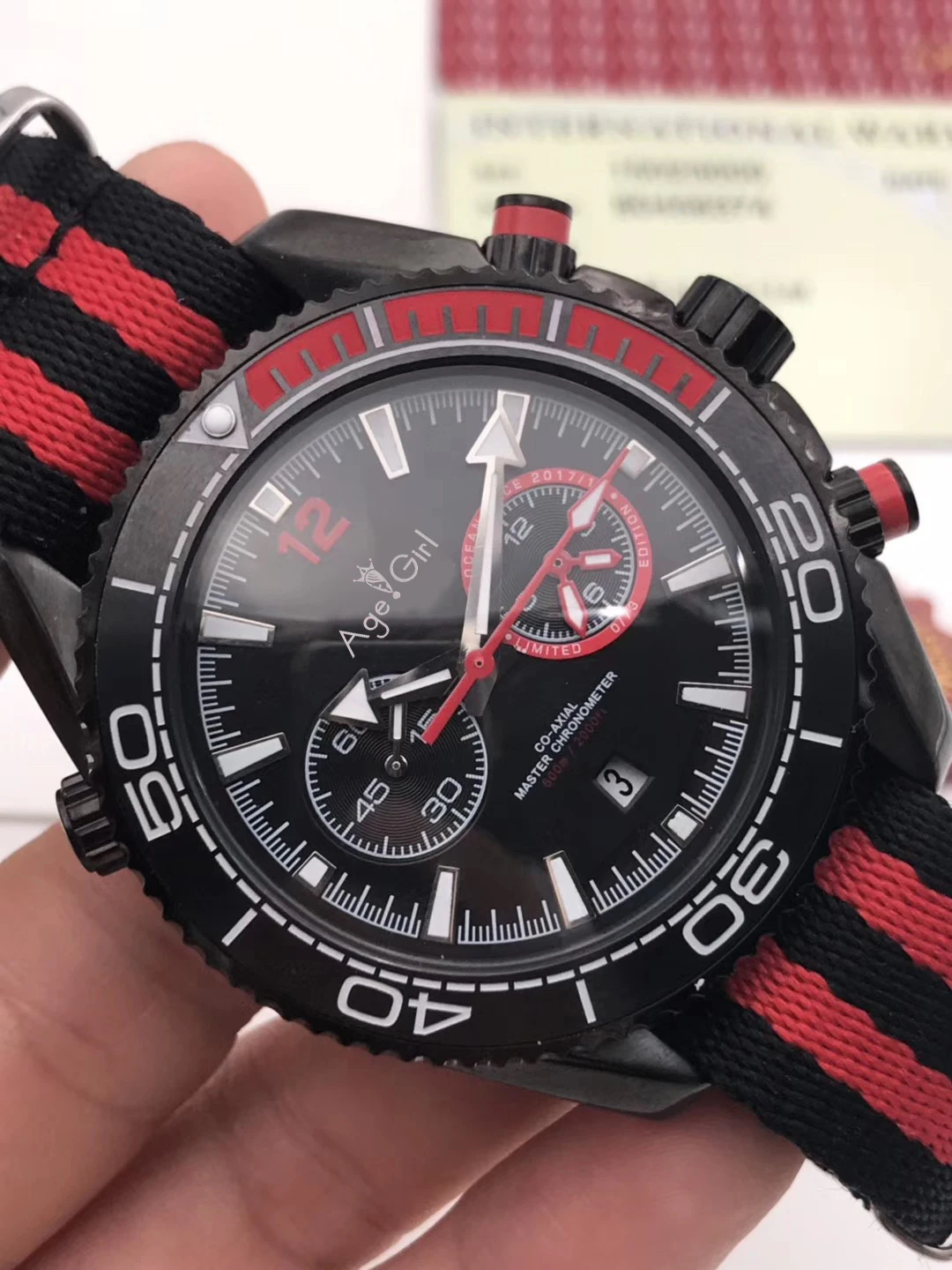 

Luxury Brand New Men Automatic Mechanical Stainless Steel Canvas Black Red 007 Sapphire Watches Ceramic Bezel 43mm AAA+