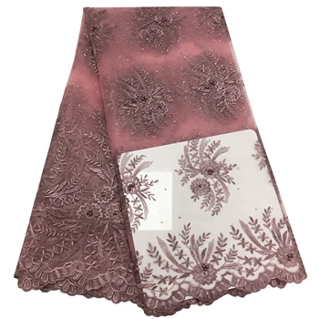 

African Lace Fabric with stone High Quality Nigerian Lace French lace African Lace Fabric 2020 for Party Dress 5yards/lot pink