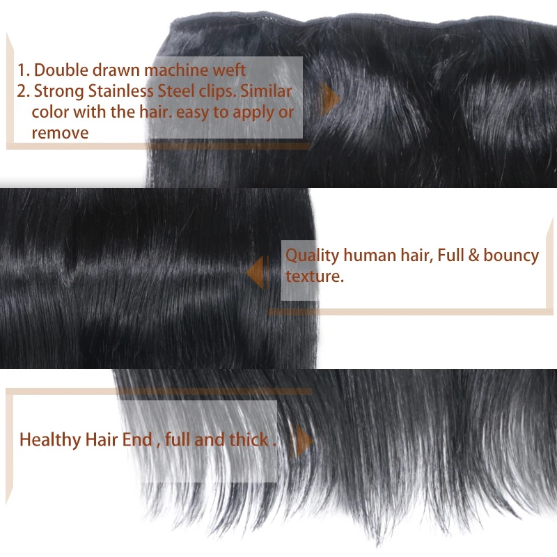 Straight Clip In Human Hair Extensions #1#1B #4 #8 #613 #27 #32 Remy Hair 5 Clips in 1 piece Human
