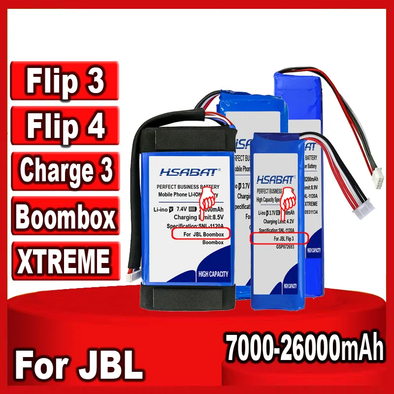 7000mAh~26000mAh Rechargeable Battery for JBL Flip 4 Flip4 / Flip 3 Flip3 / XTREME Boombox Charge 3