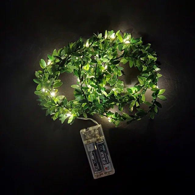 2M 20LED Green Leaf Garland  Fairy LED String Lights Artificial Leaf Vine for Christmas Home Wedding Birthday Party Decorations green