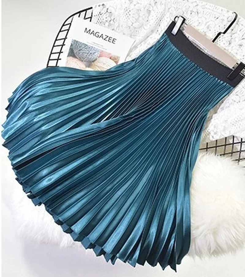 Двухслойная осенне-зимняя женская сатиновая юбка длинные плиссированные юбки женские s Saias Midi Faldas винтажные женские модные миди юбки