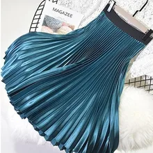 Двухслойная осенне-зимняя женская сатиновая юбка длинные плиссированные юбки женские s Saias Midi Faldas винтажные женские модные миди юбки