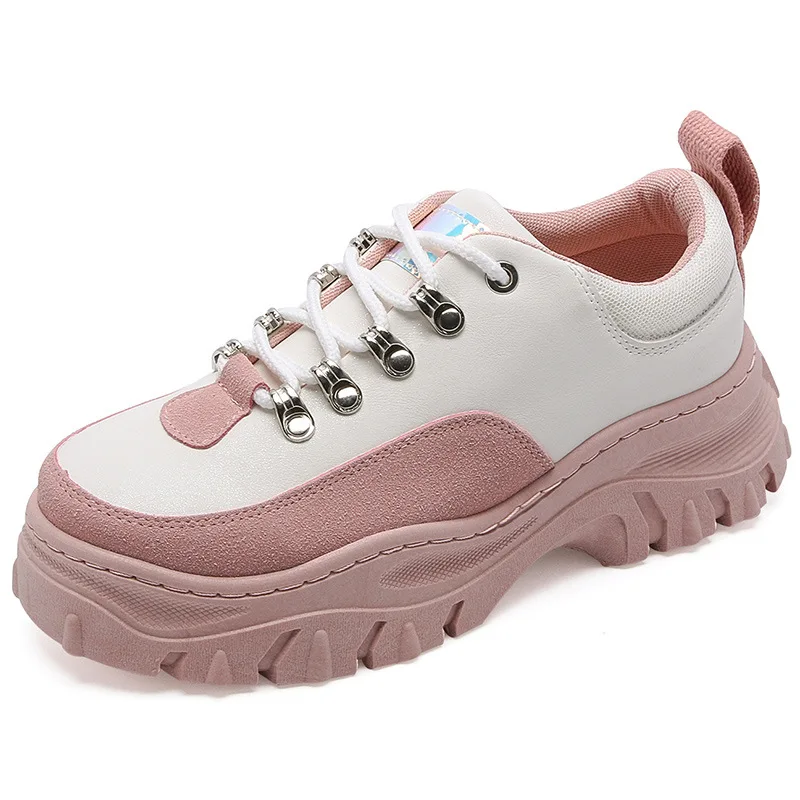 TEMOFON/Женские повседневные кроссовки; женская Вулканизированная обувь на танкетке; белые женские кроссовки на шнуровке; обувь на платформе; HVT601 - Цвет: pink