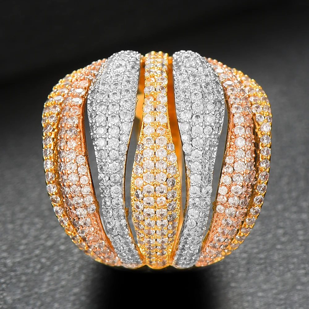 

missvikki Noble DUBAI Lines Wide Luxury Fingers Rings Full Cubic Zironium for Women Bridal Wedding Party Finger Rings Jewelry