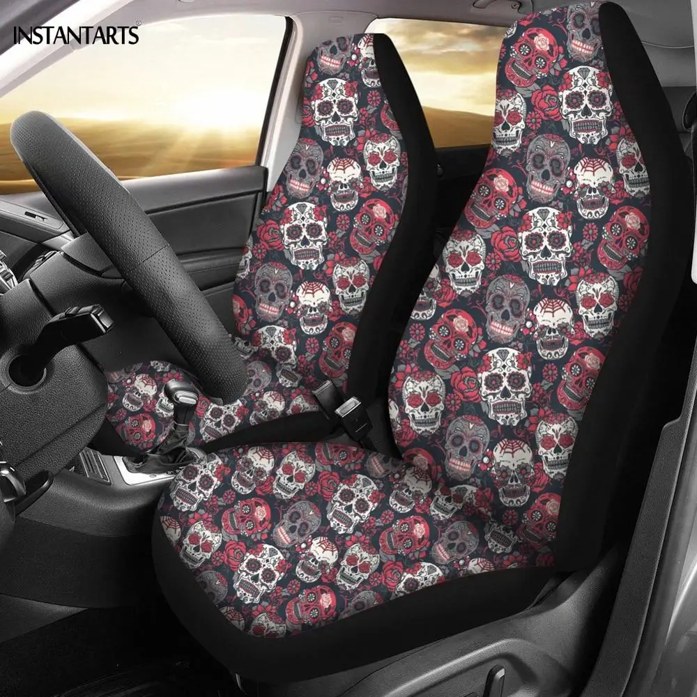 INSTANTARTS Skull Girly Skeleton Rose Floral Pattern Car Seat Covers Fit Most Full Year Use Interior Protector Cushion Cover | Автомобили