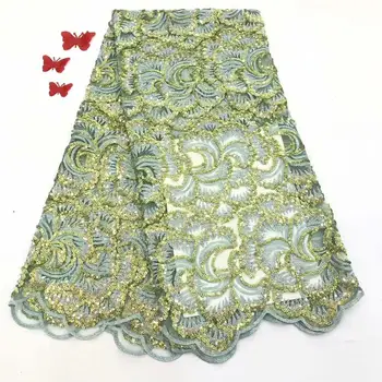 

Latest High Quality Green African Lace Fabric sequins Embroidered Tulle Lace Fabric For Wedding 5yards FD1031