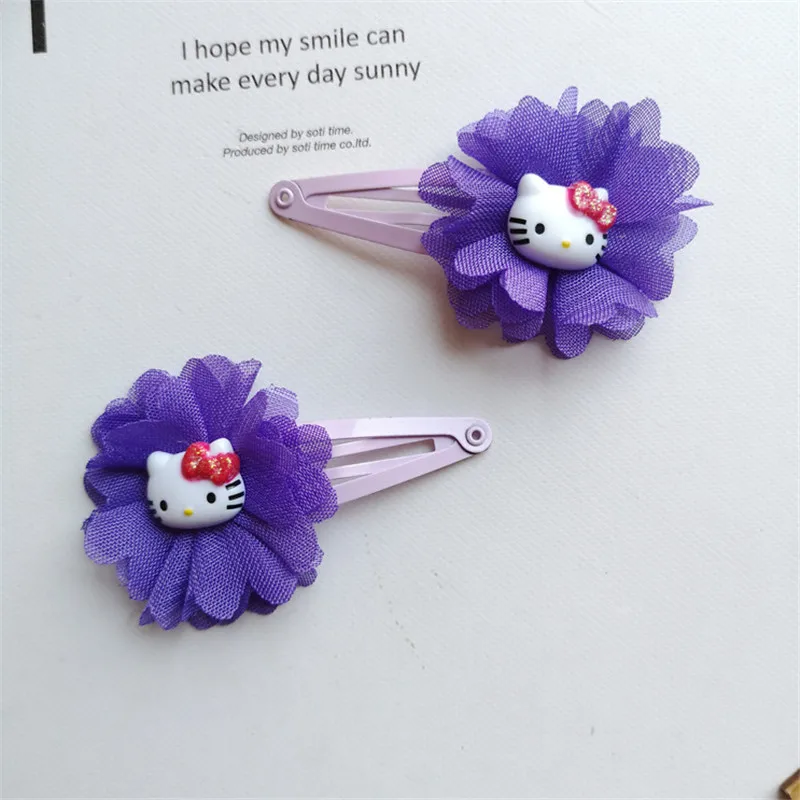 20pcs/lot New Design Cat Hair clips Chiffon Flower Cartoon Hairpins Cute Hair Accessories for Girl Handmade Kids Hair Ornaments