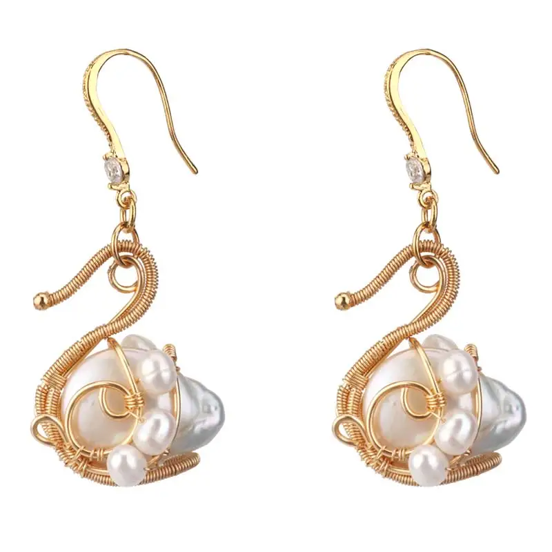 

DMEFP433 2019 Baroque Pearl Earrings Swan Super Fairy Short Hair Original Earrings For Girl