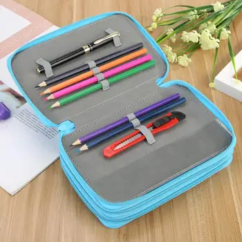 

Creative Multi-layer Pencil Case Zipper Square Pure Color Stationery Box Multi-Use Storage Bag