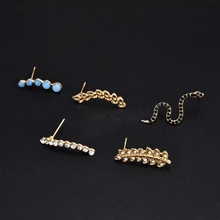 5 шт./компл. Винтаж в богемном стиле со змеиным рисунком в форме полумесяца оливковой ветвью Стад серьги Стразы в виде листиков Для женщин Девушка, подарок, ювелирное изделие