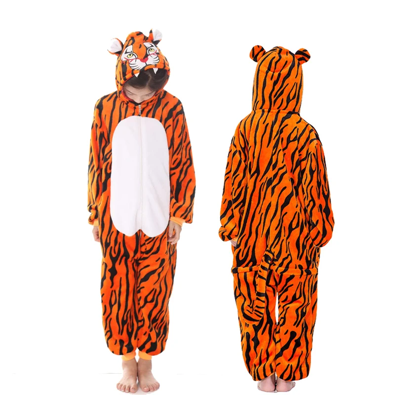 Kigurumi/Пижама с единорогом; комбинезон с животными для детей; одежда для сна для мальчиков и девочек; детская пижама с рисунком единорога; зимний комбинезон - Цвет: Tiger