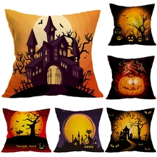 Хэллоуин призрак замок черные наволочки с кошками сиденье диван наволочка полотно хлопчатобумажное зеленая наволочка для украшения дома
